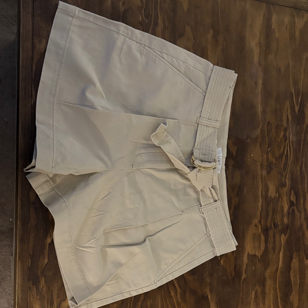 LOFT High Waist Tan Shorts with Belt